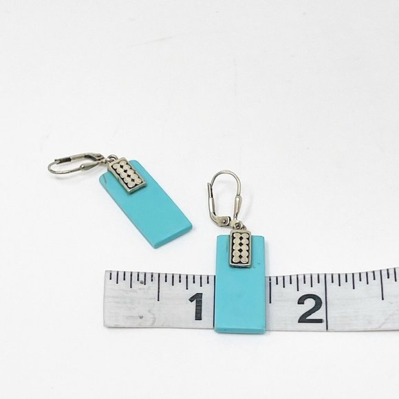 Vintage 925 Sterling Silver Block Turquoise Rectangle Dangle/Drop Pierced - Picture 6 of 7